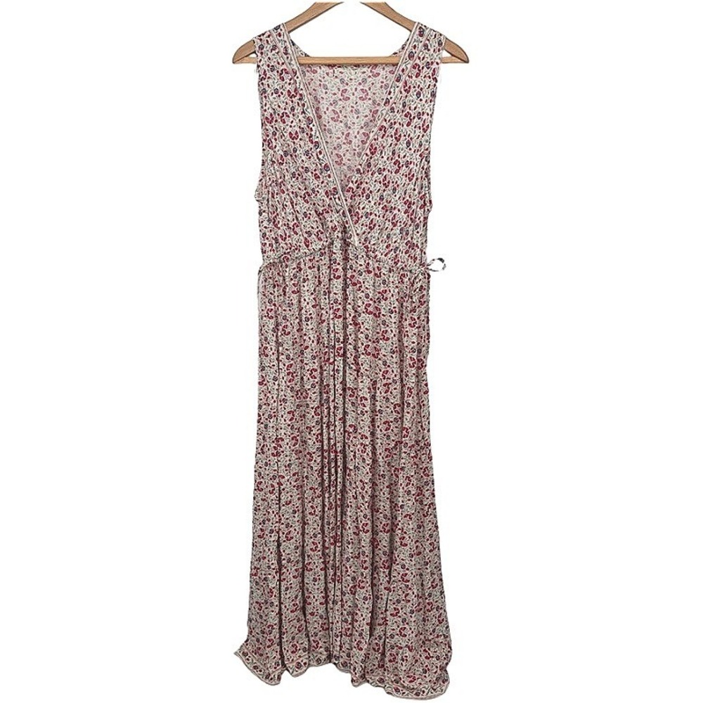 Sleeveless Floral Maxi Dress V-Neck Boho Summer Cottage Core Peasant Size Large*